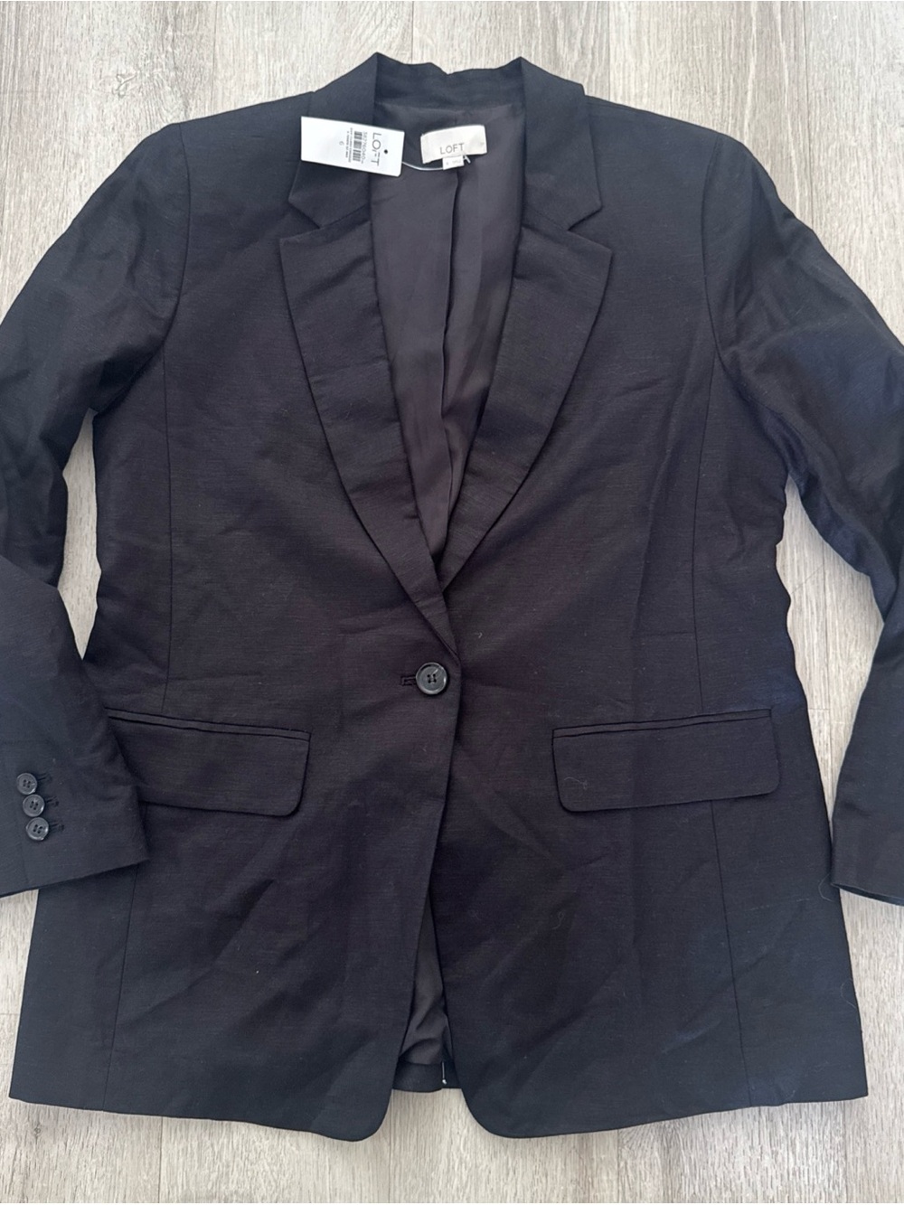 Loft Blazer Jacket Womens 6 Black Linen Blend Fitted Long Classic Career pockets